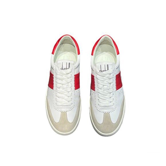 Dunhill Mens Suede Stitching Sneakers White/Red - Picture 1 of 10